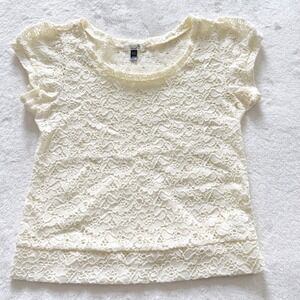 Sound & Matter Ivory Lace Cap Sleeve Blouse‎ Top XS Boho Romantic Stretch